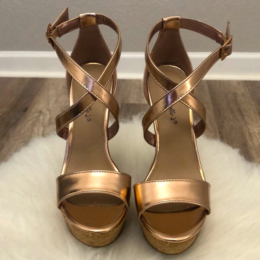 Breckelle’s Rose Gold Cork Wedges